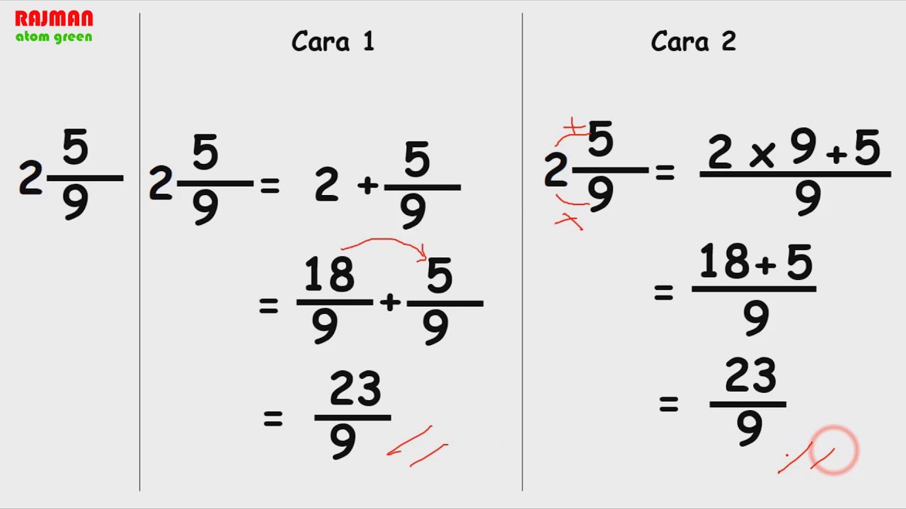 matematika - mengubah pecahan campuran menjadi pecahan biasa - YouTube